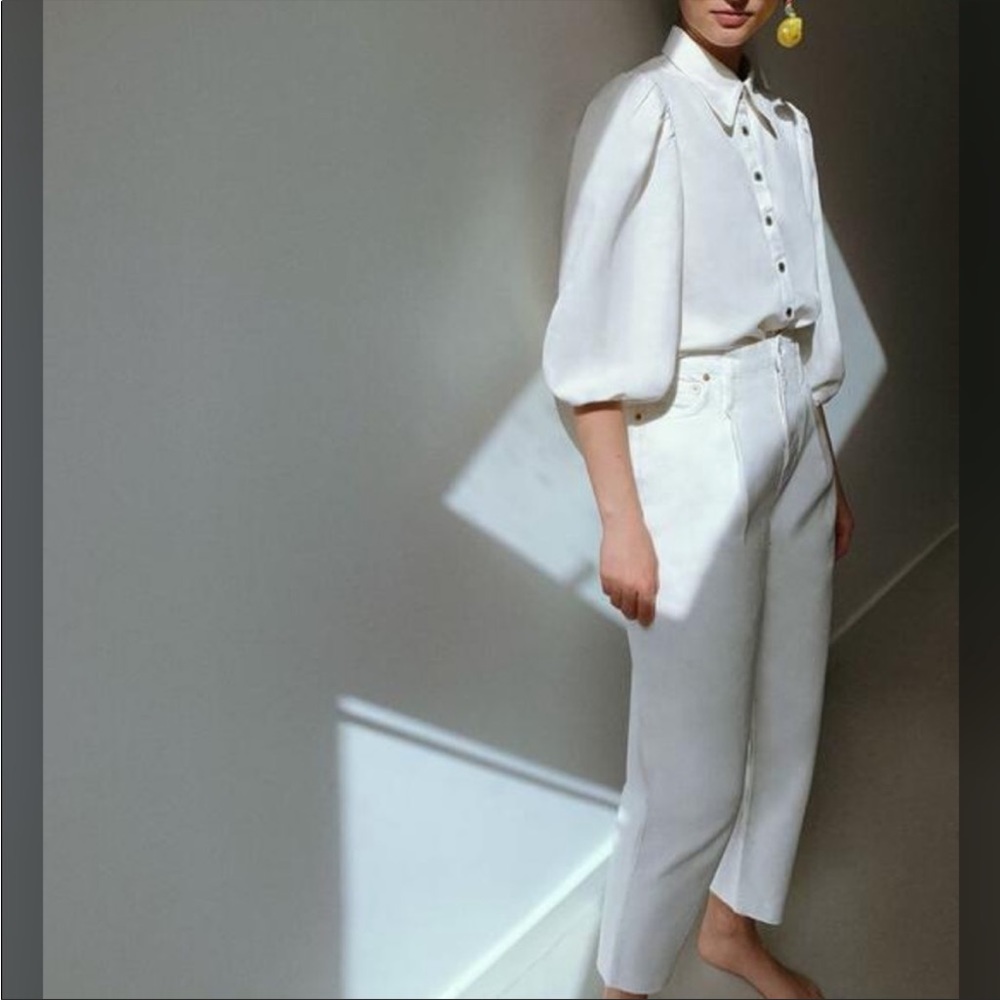 Zara White Off The Tapered Caia High Waisted crop/ankle jeans
